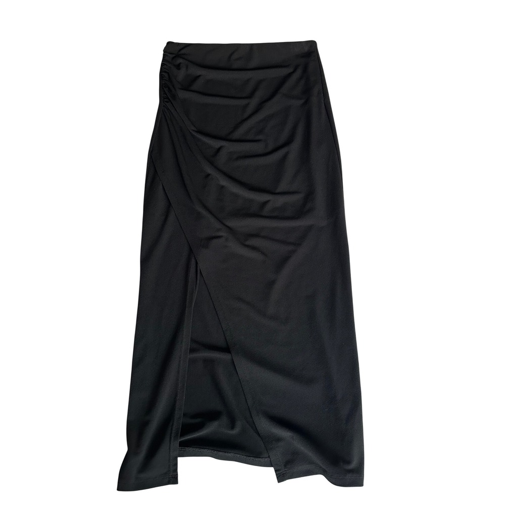 Alice + Olivia Air Black Ruched Wrap Front Midi Skirt XS AIR316226
